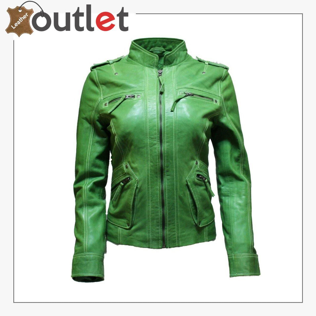 Ladies green 2025 biker jacket