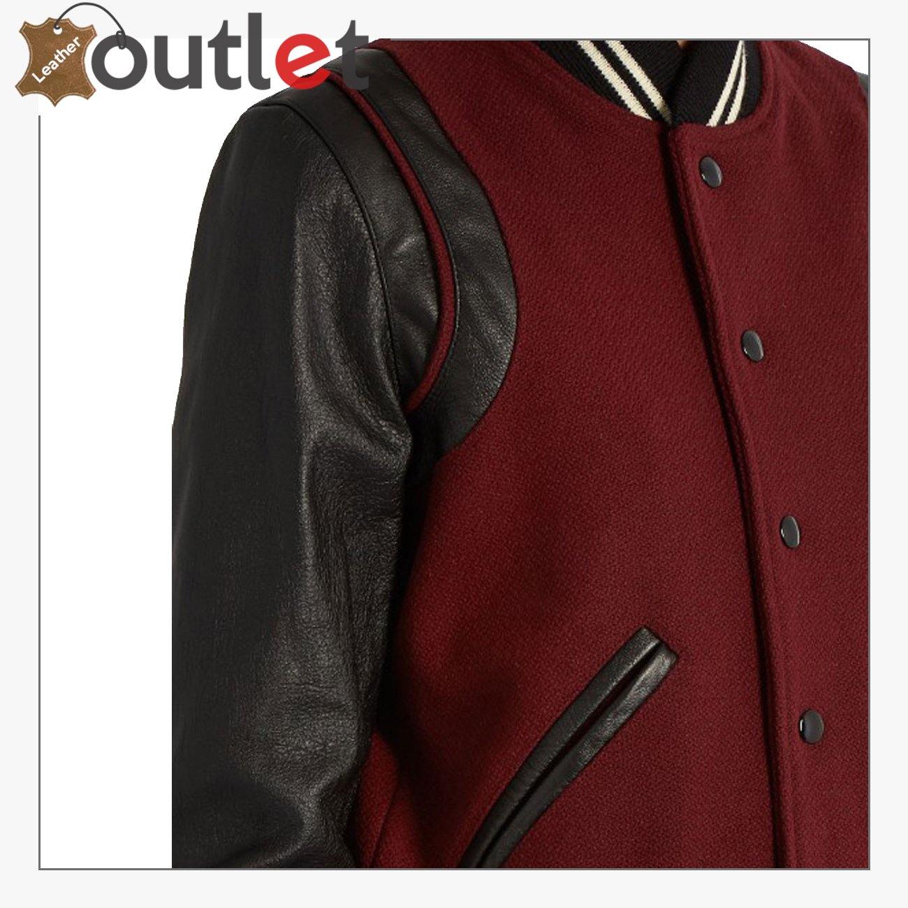 Ladies Maroon Wool-blend and leather teddy Varsity Jacket - Leather Outlet