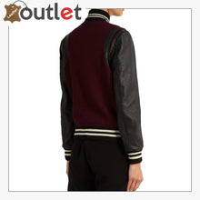 Load image into Gallery viewer, Ladies Maroon Wool-blend and leather teddy Varsity Jacket - Leather Outlet
