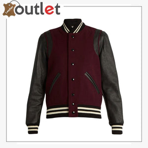 Ladies Maroon Wool-blend and leather teddy Varsity Jacket - Leather Outlet