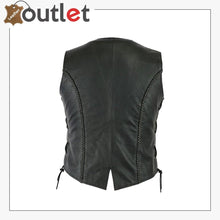 Load image into Gallery viewer, Ladies real leather laced up Motorcycle Style Biker Waistcoat Women&#39;s Gillette vest
