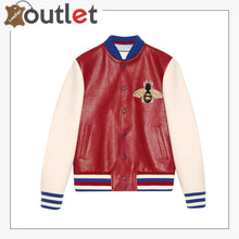 Load image into Gallery viewer, Leather Bomber Jacket with Embroidery - Leather Outlet
