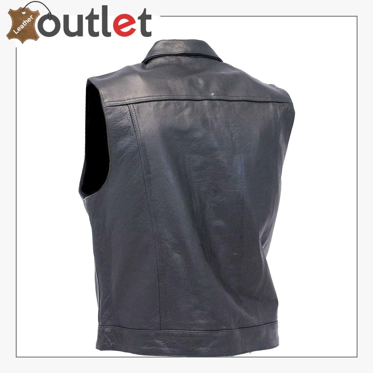 Men's Classic Black Leather Motorcycle Vest
