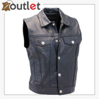 Men's Classic Black Leather Motorcycle Vest