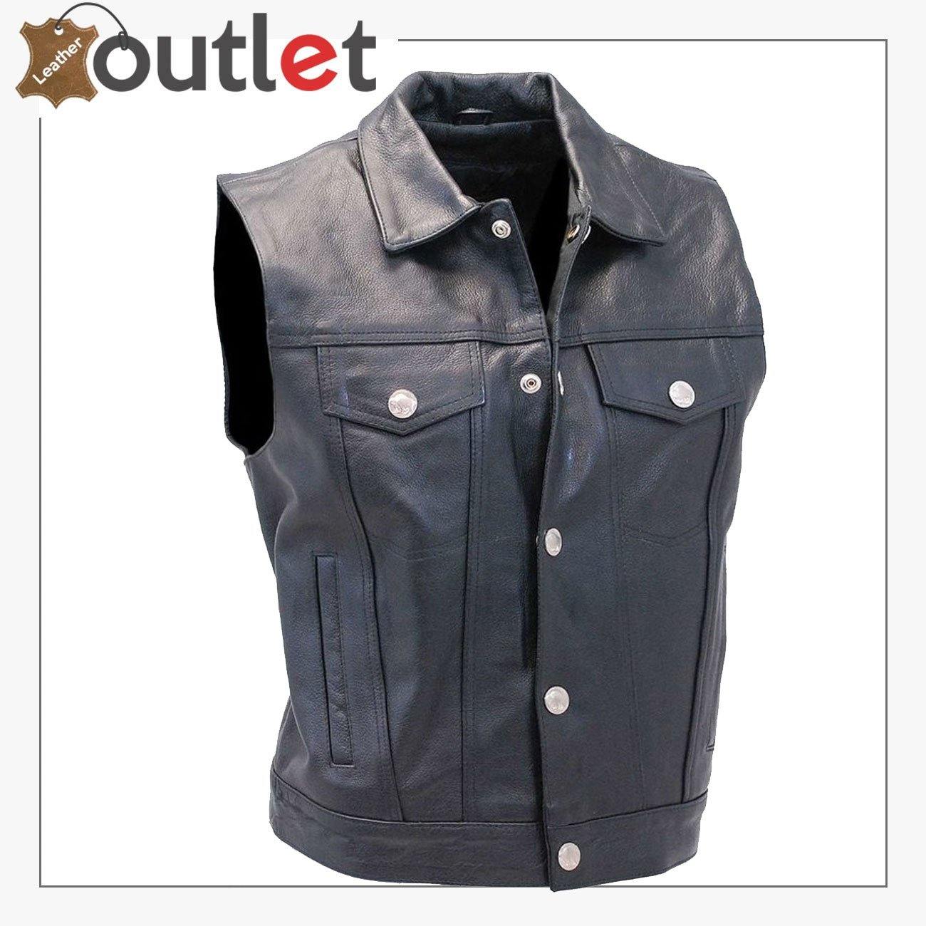 Men's Classic Black Leather Motorcycle Vest