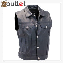 Load image into Gallery viewer, Men&#39;s Classic Black Leather Motorcycle Vest
