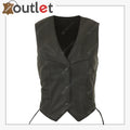 MEN’S MOTORCYCLE BIKER RED VEST GENUINE COWHIDE LEATHER BLACK