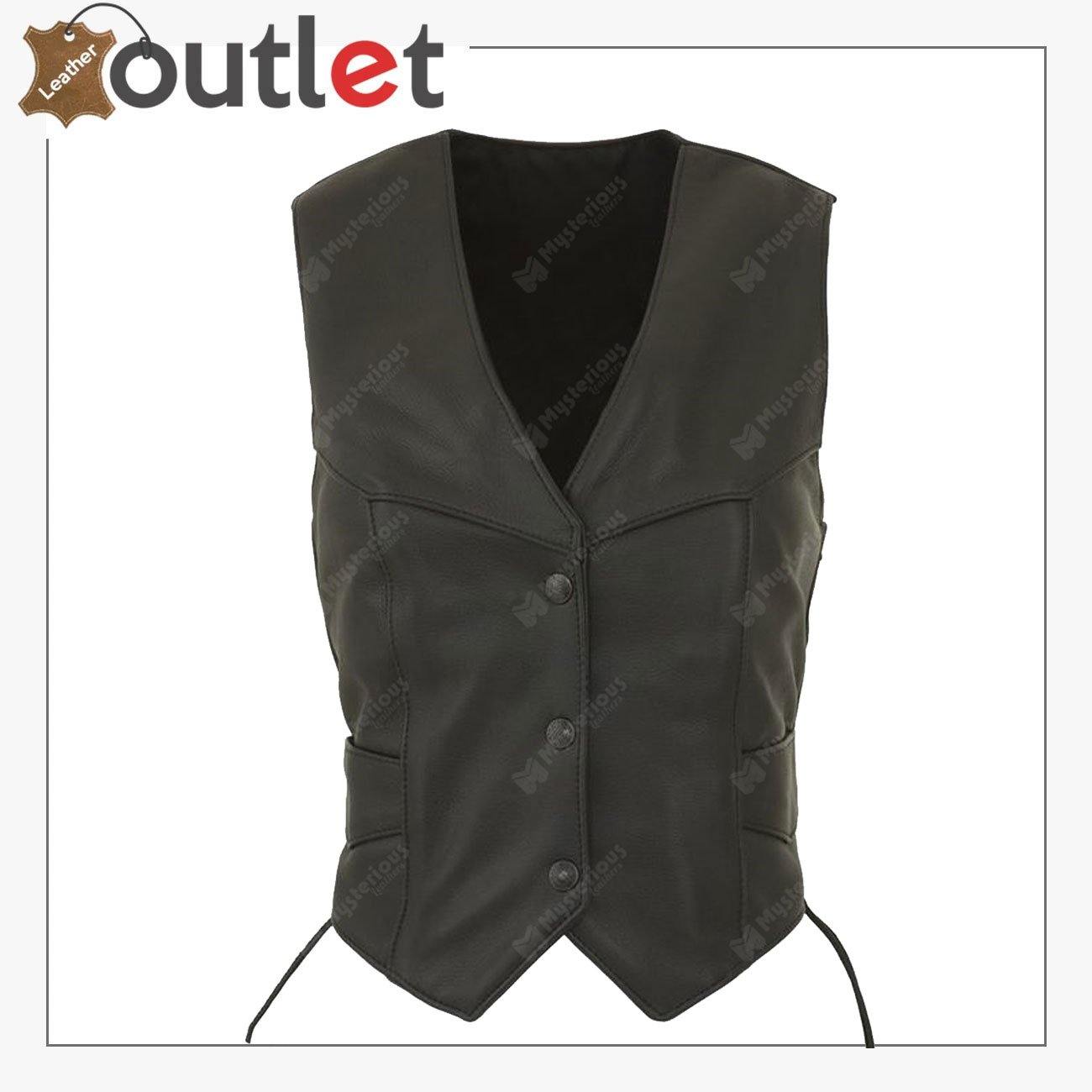 MEN’S MOTORCYCLE BIKER RED VEST GENUINE COWHIDE LEATHER BLACK
