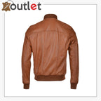 Light Brown Leather Bomber Jacket - Leather Outlet