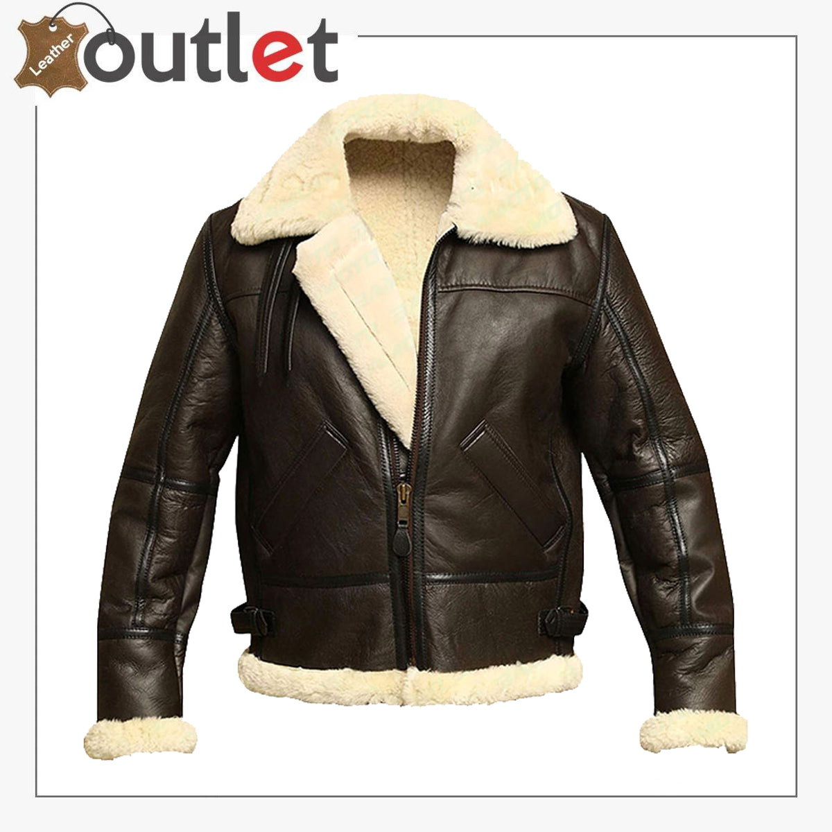 Men B3 bomber aviator shearling sheepskin winter jacket in brown
