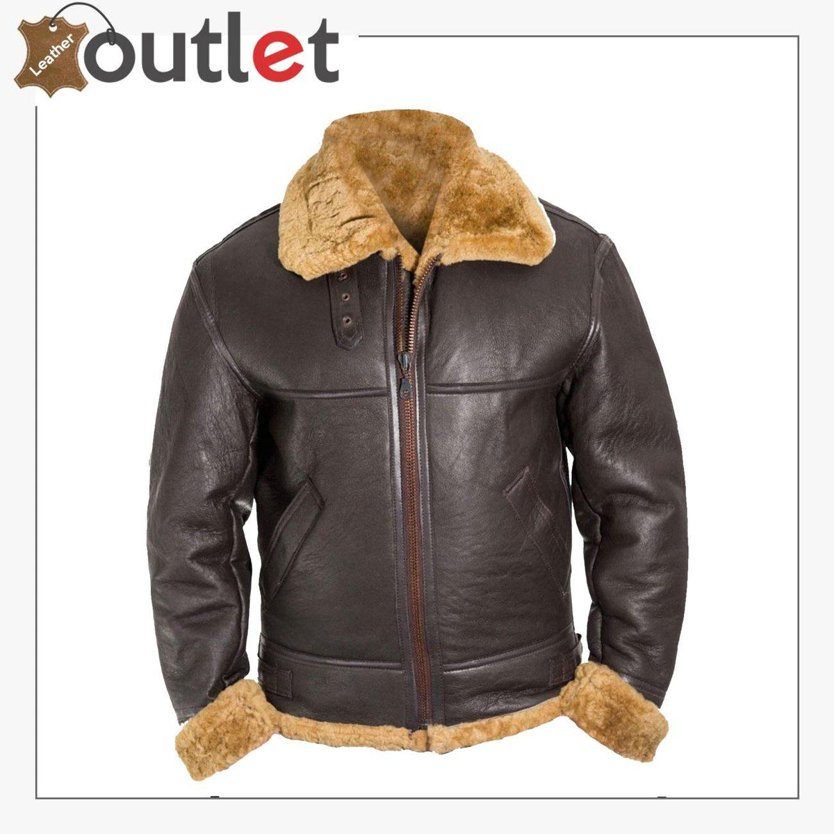 Men B3 RAF bomber shearling leather jacket in real sheepskin, front view