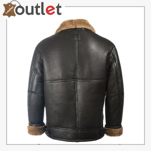 Men Black Aviator Leather Shearling Jacket