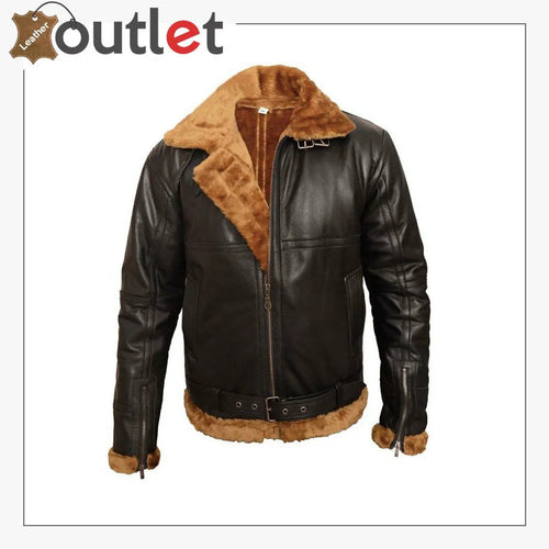 MEN'S Aviator B3 brown shaded sheepskin fur leather bomber flying jacket - Leather Outlet