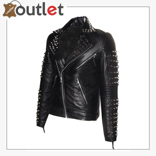 Men Best Seller Lamb Leather Studded Jacket - Leather Outlet