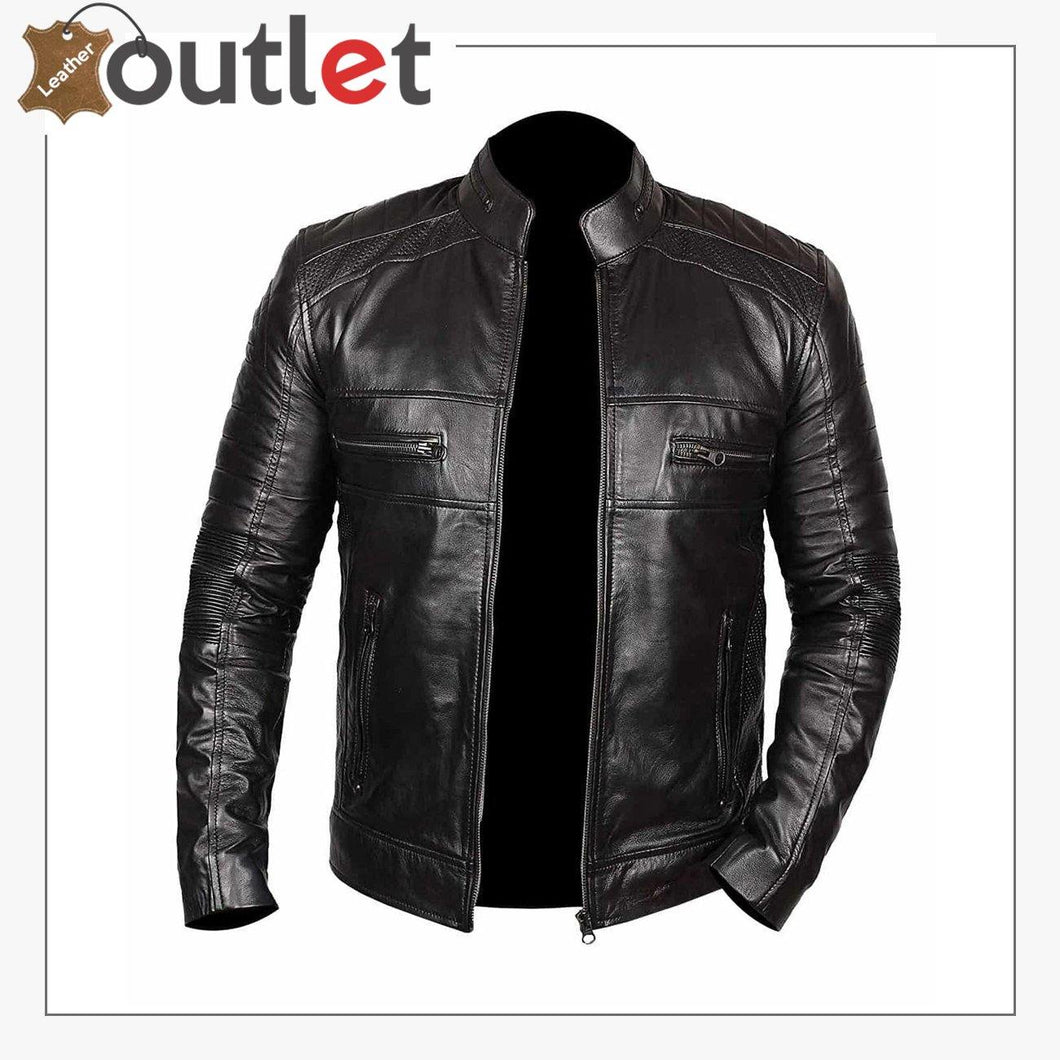 Men Black Stylish Real Leather Biker Motorcycle jacket - Leather Outlet