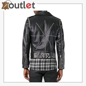 Men Classic Sliver Studded Leather Motorcycle Jacket - Leather Outlet