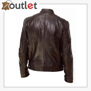 Men Real Vintage Cafe Racer New Brown Handmade Genuine Leather Jacket - Leather Outlet