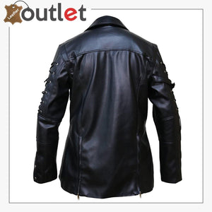 Men Simple Silver Studded Leather Jacket