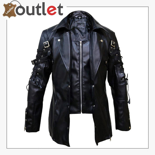 Men Simple Silver Studded Leather Jacket