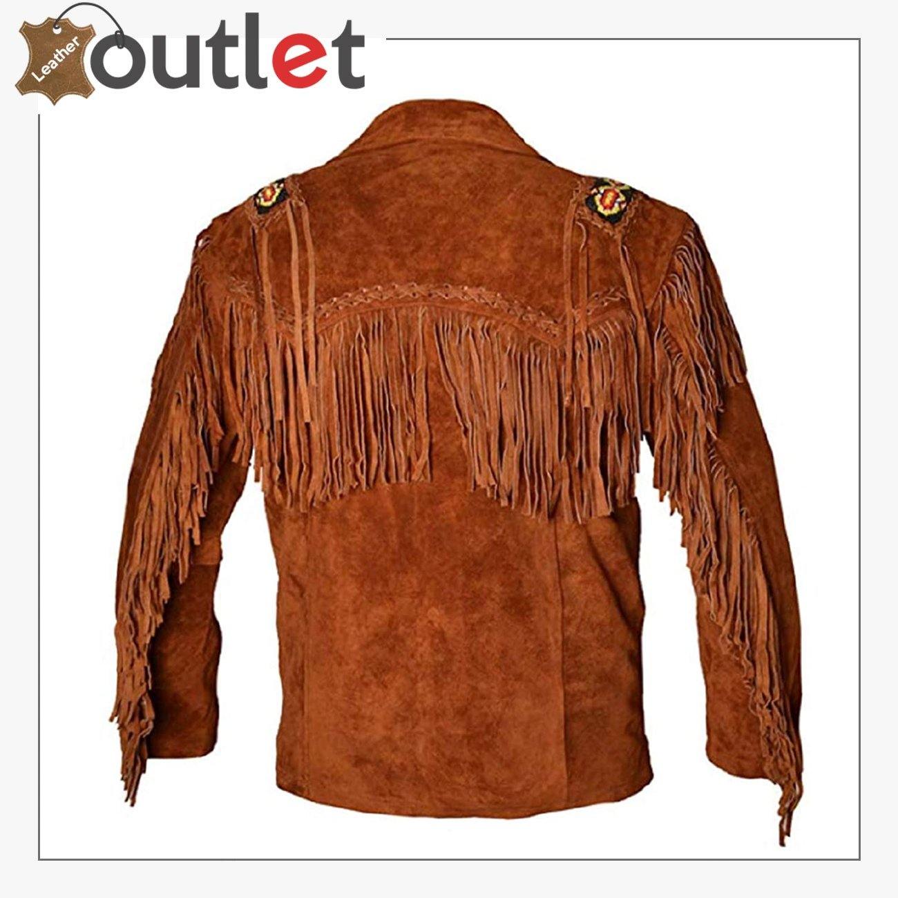 Men Wastern Leather Jacket and Fringe Beaded Coat