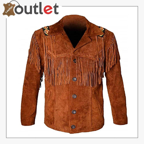 Men Wastern Leather Jacket and Fringe Beaded Coat