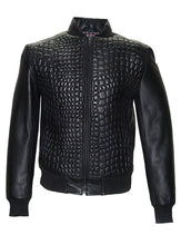 Load image into Gallery viewer, Men Crocodile Quilted Leather Bomber Jacket
