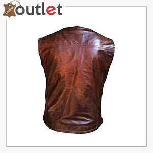 Men Hand Made Brown Cow Leather Soft Milled Leather Vest