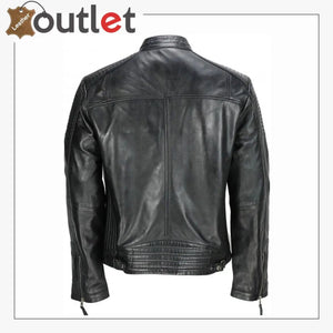 Men's Black Vintage Biker Style Waxed Sheep Skin Fashion Jacket - Leather Outlet