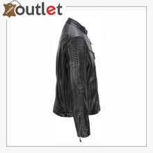 Load image into Gallery viewer, Men&#39;s Black Vintage Biker Style Waxed Sheep Skin Fashion Jacket - Leather Outlet
