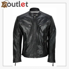 Load image into Gallery viewer, Men&#39;s Black Vintage Biker Style Waxed Sheep Skin Fashion Jacket - Leather Outlet
