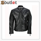 Men's Black Vintage Biker Style Waxed Sheep Skin Fashion Jacket