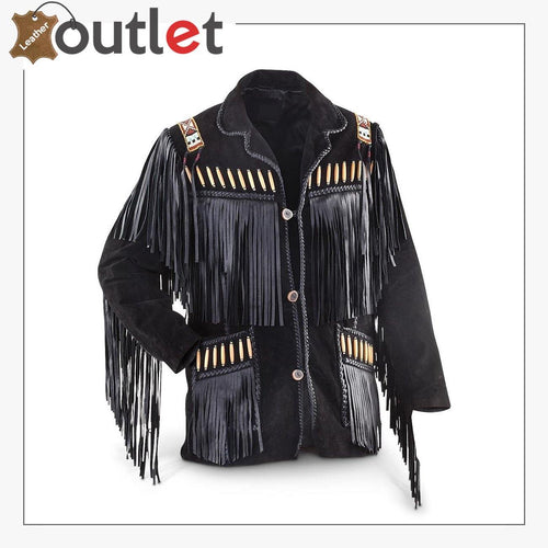 Men's Black Western Cowboy Western Leather jacket - Leather Outlet