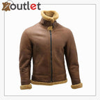 Men's Brown B3 Shearling Sheepskin WW2 Bomber Leather Flying Aviator Jacket - Leather Outlet