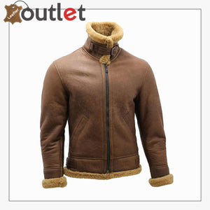 Men's Brown B3 Shearling Sheepskin WW2 Bomber Leather Flying Aviator Jacket - Leather Outlet