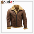 Men's Brown B3 Shearling Sheepskin WW2 Bomber Leather Flying Aviator Jacket - Leather Outlet