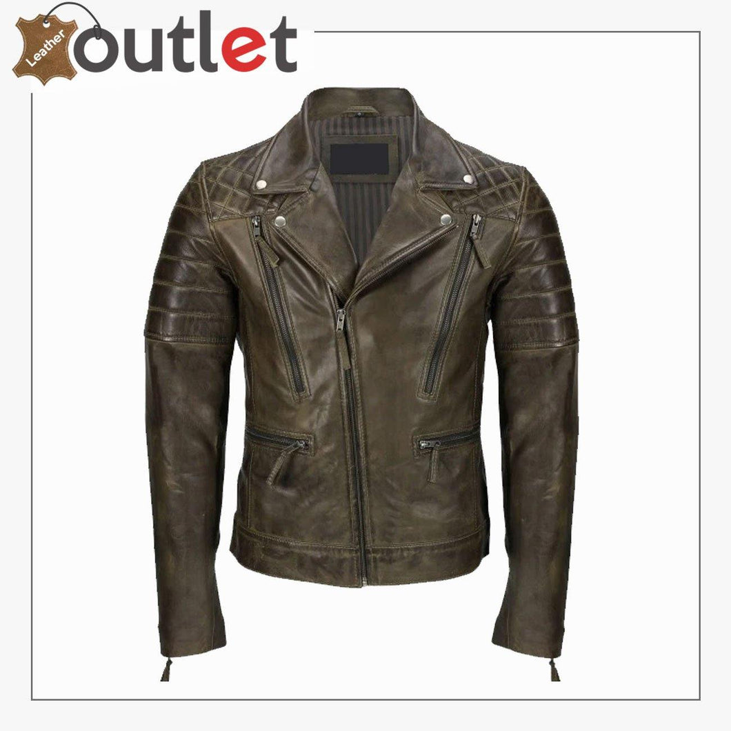 Men's Brown Sheep Leather Vintage Style Biker Fashion Casual Leather Jacket - Leather Outlet