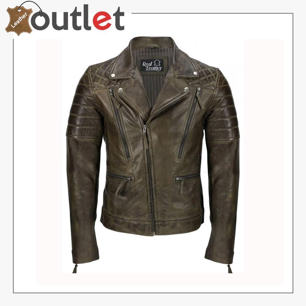 Men's Brown Sheep Leather Vintage Style Biker Fashion Casual Leather Jacket