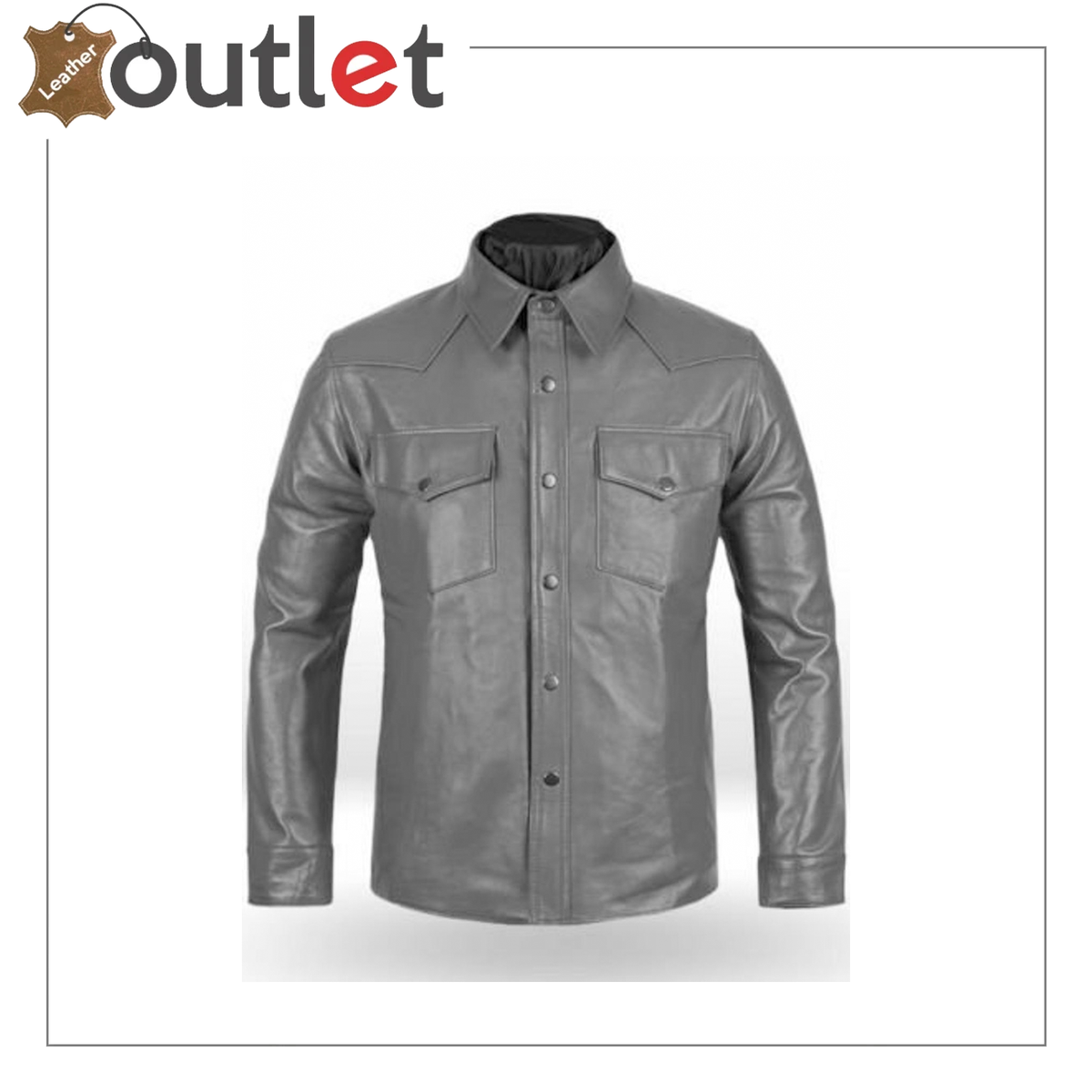 Mens brown designer real leather shirt with tailored fit and button front