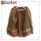 Men's Fringe Leather Jacket Chocolate Brown Suede Removable Vest - Leather Outlet