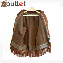 Load image into Gallery viewer, Men&#39;s Fringe Leather Jacket Chocolate Brown Suede Removable Vest - Leather Outlet
