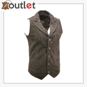 Men's Smooth Goat Suede Classic Smart Brown Leather Waistcoat Vest - Leather Outlet