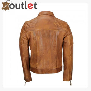 Men's Tan Sheep Leather Vintage Style Biker Fashion Casual Leather Jacket - Leather Outlet