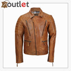 Men's Tan Sheep Leather Vintage Style Biker Fashion Casual Leather Jacket - Leather Outlet