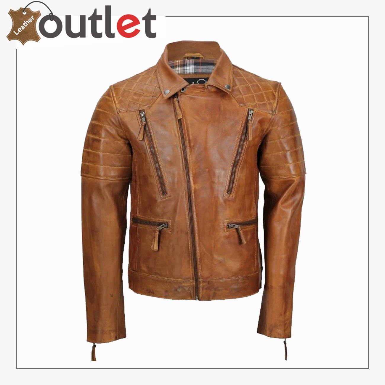Men's Tan Sheep Leather Vintage Style Biker Fashion Casual Leather Jacket - Leather Outlet