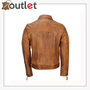 Men's Tan Sheep Leather Vintage Style Biker Fashion Casual Leather Jacket