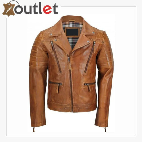 Men's Tan Sheep Leather Vintage Style Biker Fashion Casual Leather Jacket - Leather Outlet