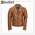 Men's Tan Sheep Leather Vintage Style Biker Fashion Casual Leather Jacket