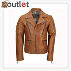 Men's Tan Sheep Leather Vintage Style Biker Fashion Casual Leather Jacket