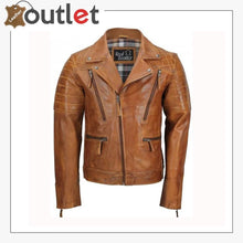 Load image into Gallery viewer, Men&#39;s Tan Sheep Leather Vintage Style Biker Fashion Casual Leather Jacket

