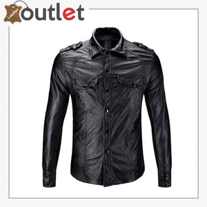 Casual Real Sheep Leather Full Sleeves Police Shirt for Mens